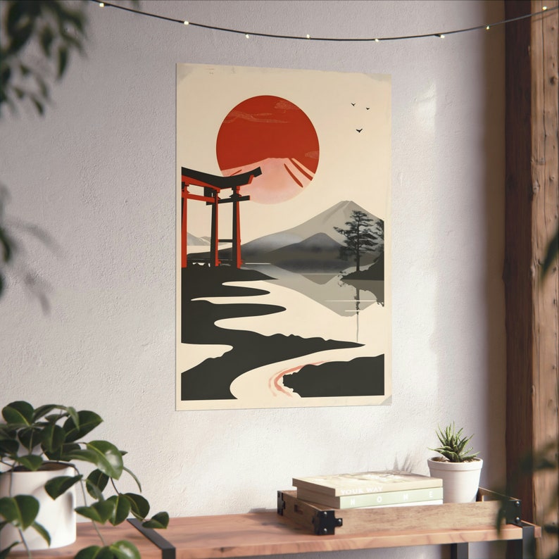 Japanese Landscape Poster 4, Japandi Wall Art Torii Gate Print Flowing ...