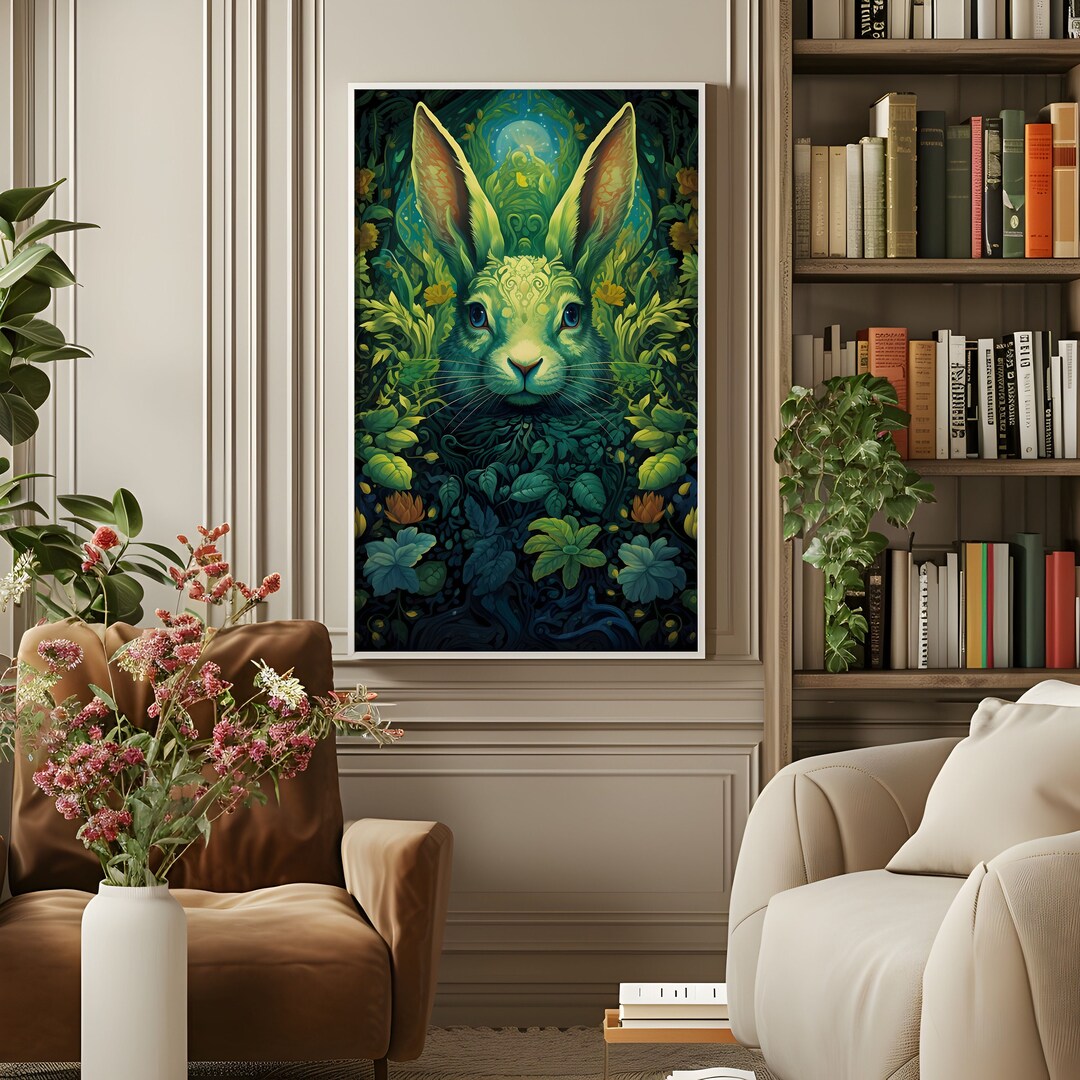 Green Lucky Rabbit Poster, Whimsical Plant Decor Saint Patrick Day Gift ...