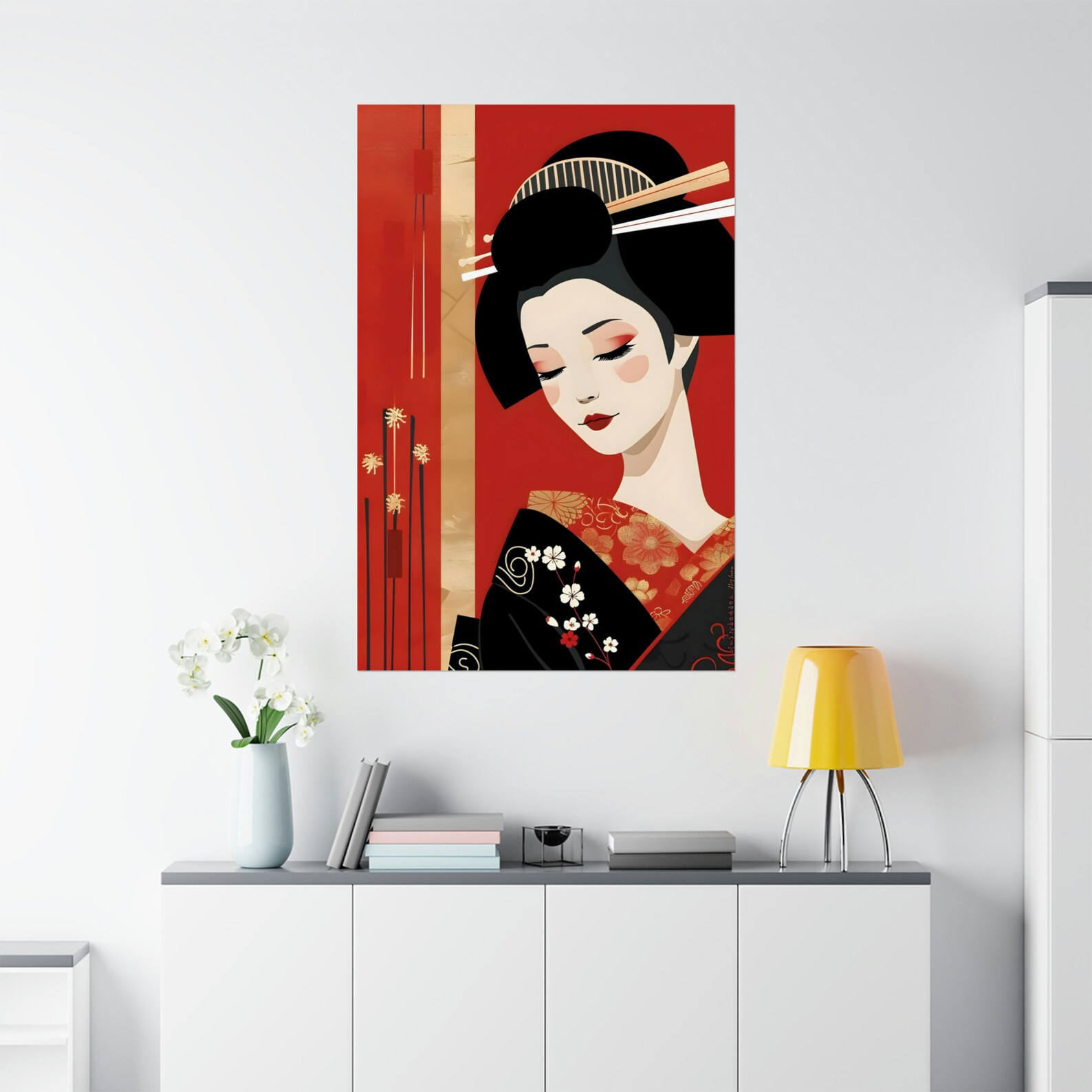 Geisha Poster 1, Japandi Wall Art Whimsical Woman Print Japanese Decor ...