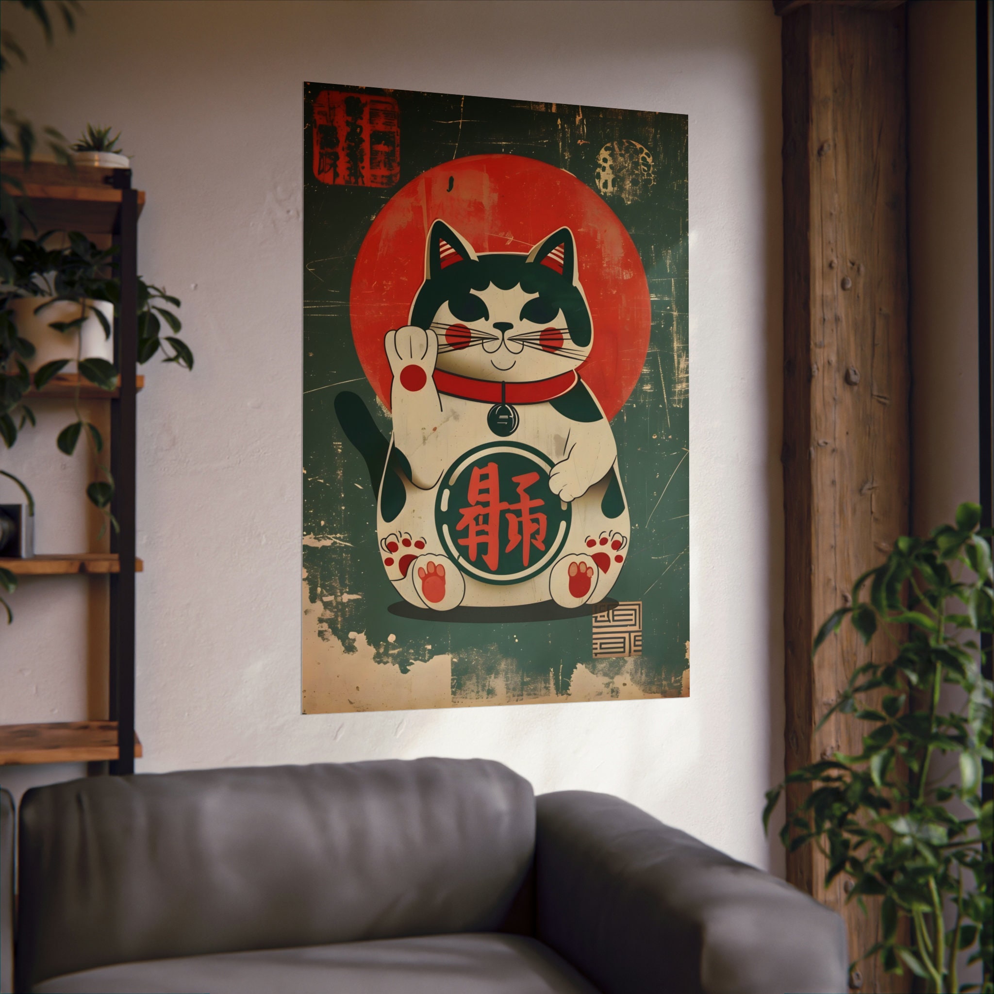 Maneki Neko Poster 2, Japandi Wall Art Wabi Sabi Decor Beckoning Cat ...