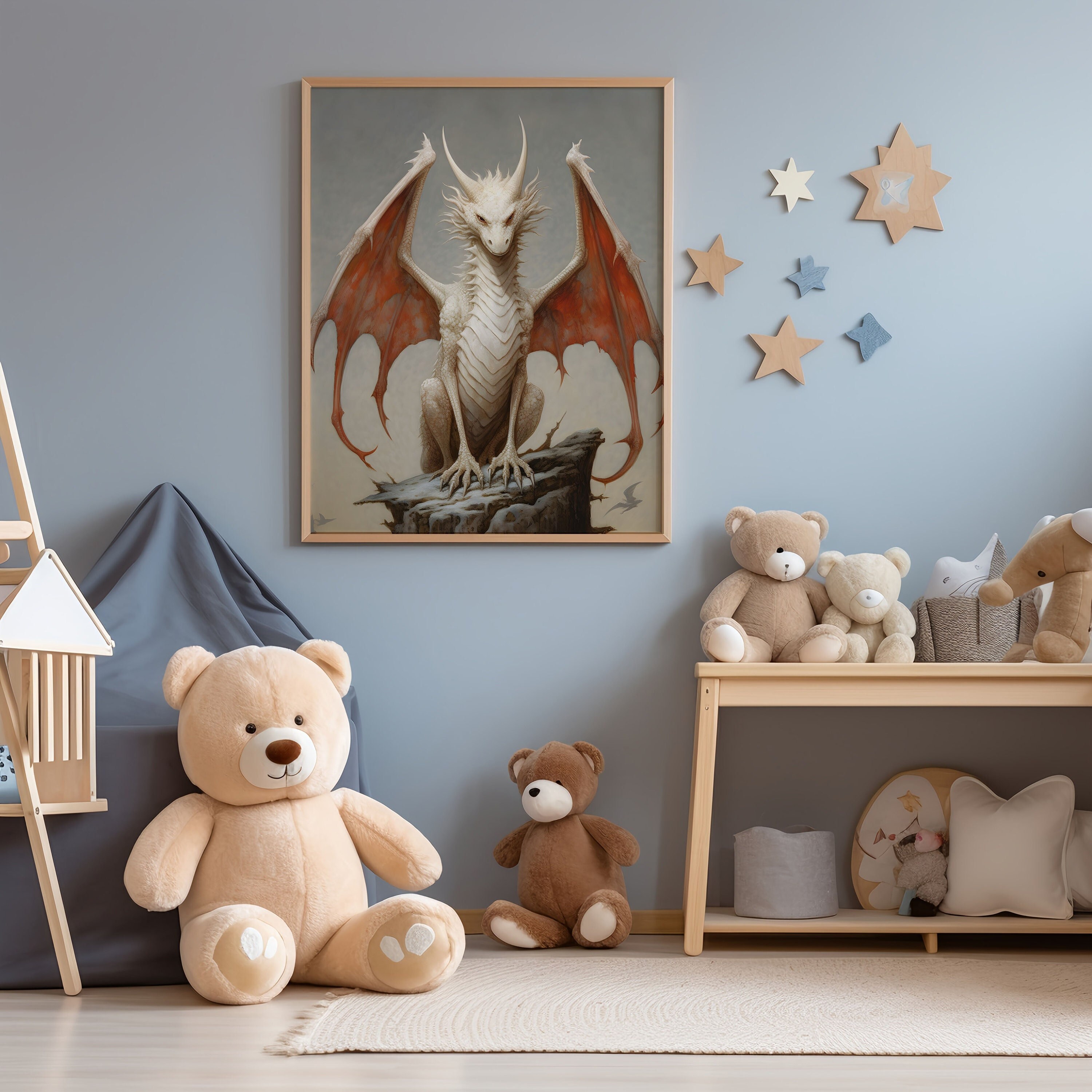 Vanilla Dragon Poster, fantasy dragon wall art decoration for children room decor nursery magical print gift for child dragon decoration art
