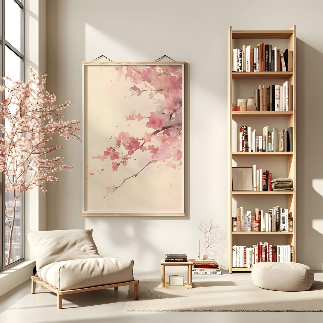 Pink Sakura Branch Poster 1, Cherry Blossom Home Decor Japandi Wall Art ...
