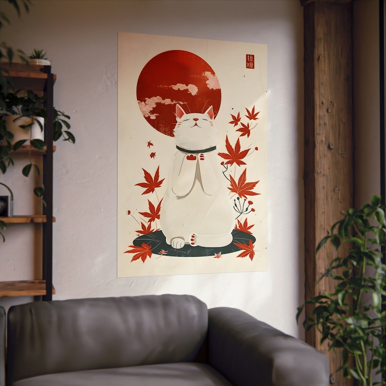 Maneki Neko Poster 5, Japandi Wall Art Wabi Sabi Artwork Beckoning Cat ...