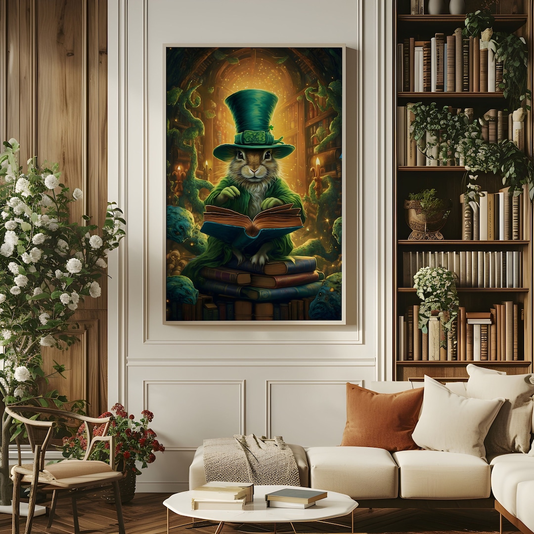 Lucky Rabbit Leprechaun Poster, Whimsical St Patricks Day Wall Art ...