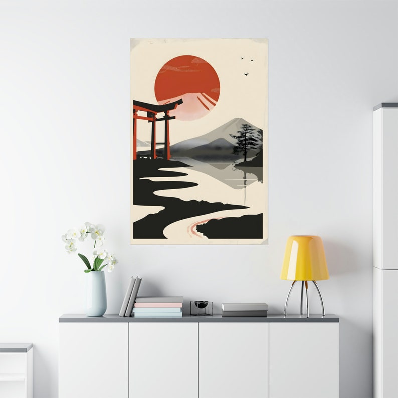 Japanese Landscape Poster 4, Japandi Wall Art Torii Gate Print Flowing ...