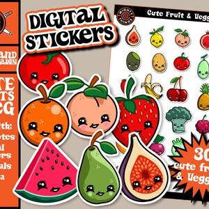 Cute Fruit and Veggies Digital Stickers | Goodnotes | Digital Planner | Sticker Book | Digital Journal | Clip Art | Kawaii Stickers | Fruits