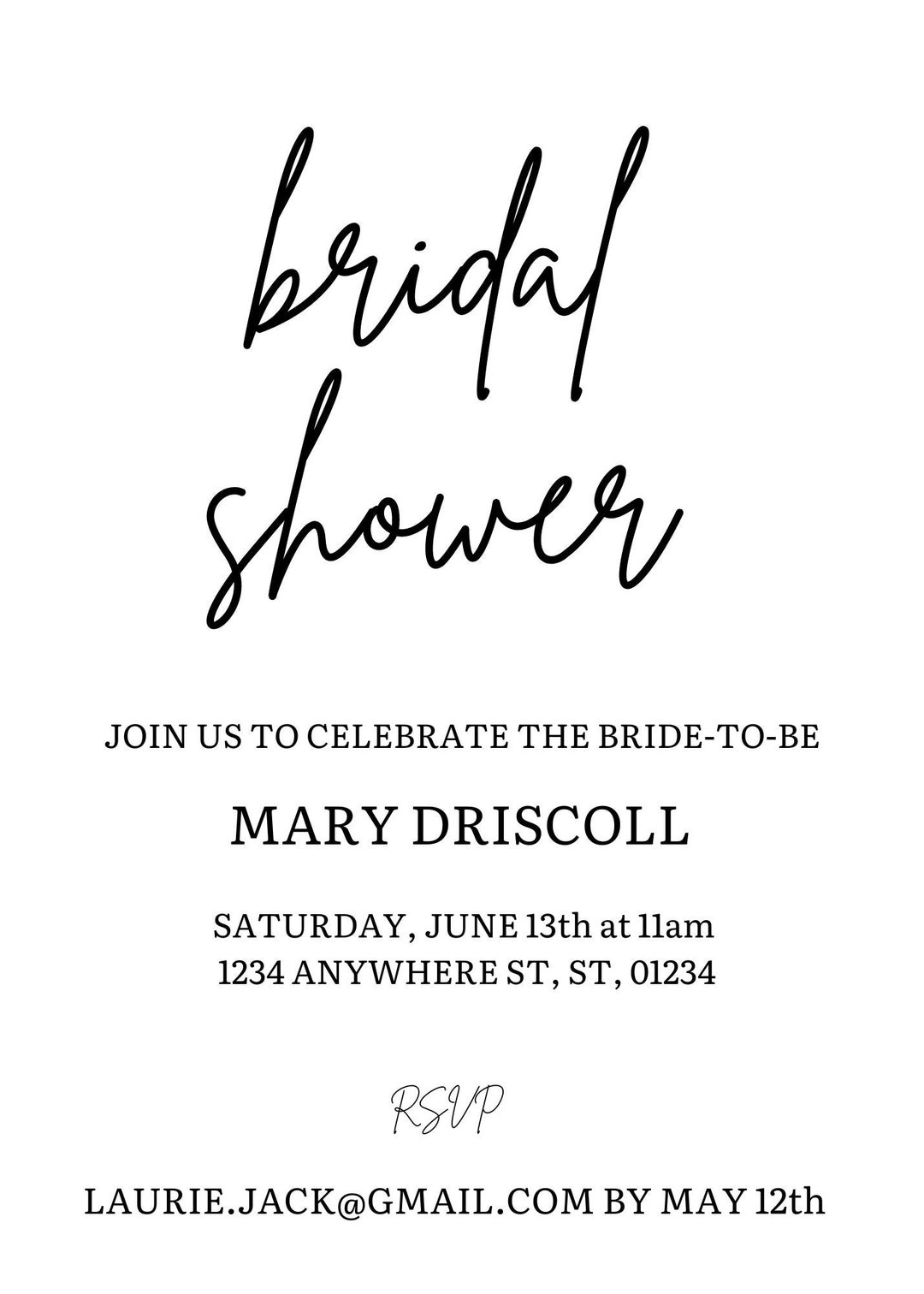 Editable Digital Download Classic Bridal Shower Invitation Etsy