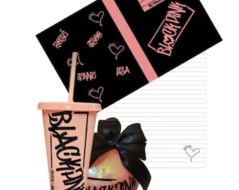 Op Blackpink geïnspireerde bundel koude beker (roze), kerstbal (roze) en notitieboek