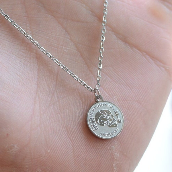 Memento Mori: Stainless Steel Carved Pendant Necklace – A Stoic Statement Piece