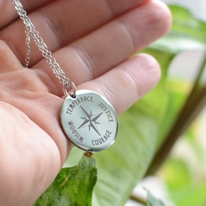 Four Stoic Virtues: Engraved Necklace with the 4 stoic virtues (Moderation, Wisdom, Courage, Justice)- Stainless Steel Inspiration