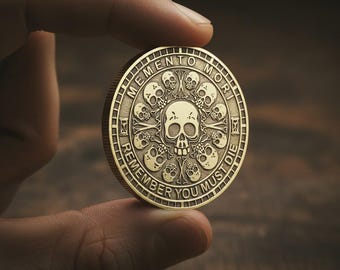 Memento Vivere: Moneda estoica grabada - Inspiración en acero inoxidable (tamaño 40 mm)