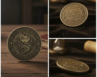 Carpe Dieam Coin: Engraved Coin with MEMENTO MORI text (40mm SIZE)