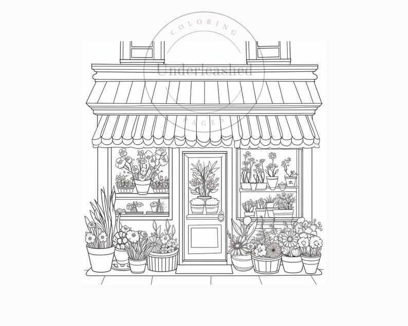 20 Adorable Storefront Coloring Pages, Digital Download, Wall Art