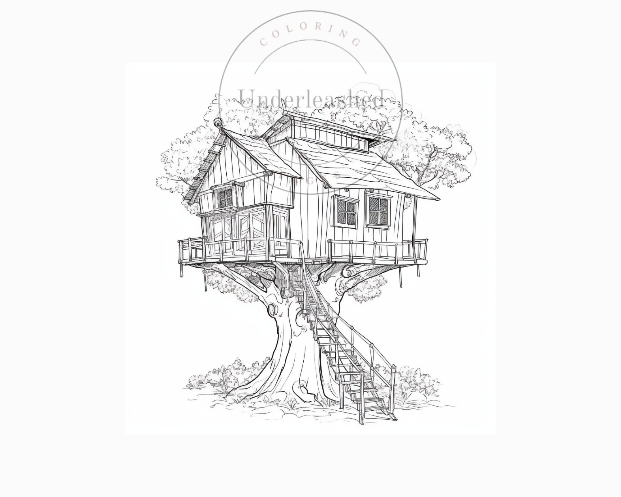 20 Tree House Coloring Pages, Digital Download, Wall Art, Coloring