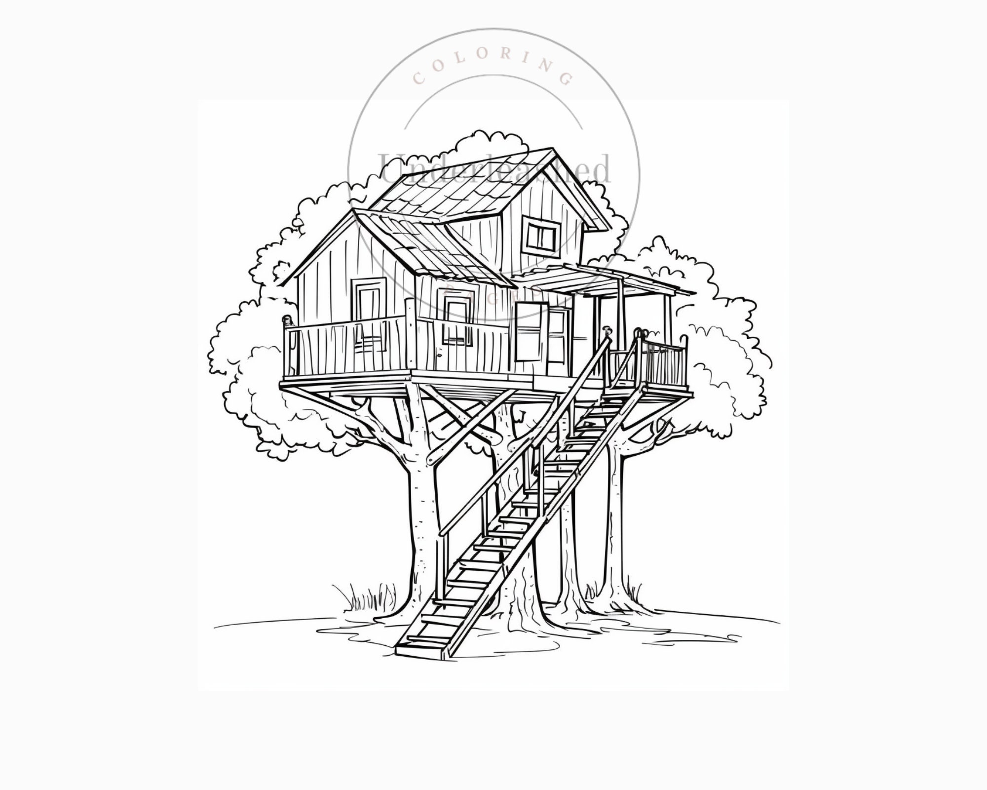 20 Tree House Coloring Pages, Digital Download, Wall Art, Coloring