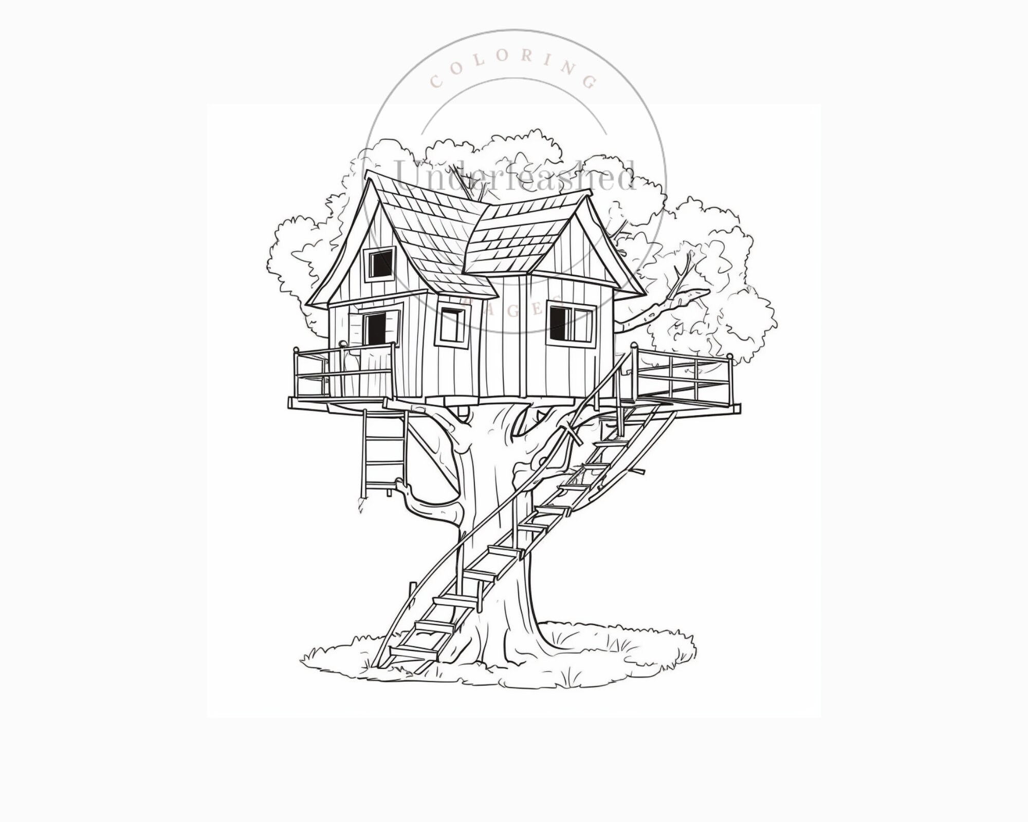 20 Tree House Coloring Pages, Digital Download, Wall Art, Coloring