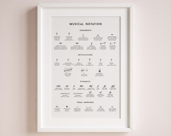 Cartel de Símbolos Musicales, DESCARGA DIGITAL, Términos, Notación, Adornos, Articulaciones, Dinámica, Teoría Musical Imprimible para Estudiantes, Sala de Música
