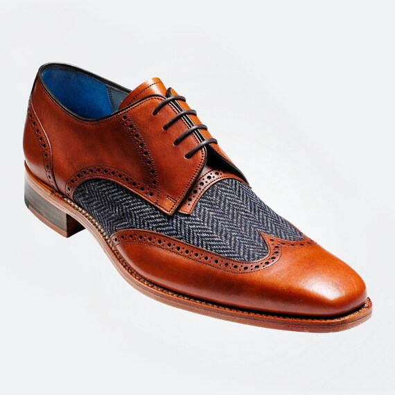 Robertson Cedar Blue Tweed Handmade Leather Derby Shoes Etsy