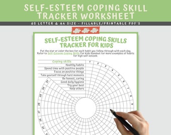 Self-Esteem Coping Skills Tracker for Kids: Mental Health Worksheet (Digital Download)