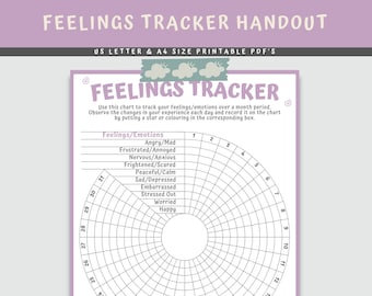 Gefühle Emotionen monatlicher Tracker, druckbares Arbeitsblatt für Kinder, emotionales Bewusstsein Identifikation, soziales emotionales Lernen