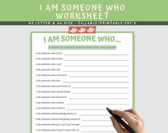 Self-Esteem Worksheet: "I AM SOMEONE WHO" Fillable Activity (Digital Download)