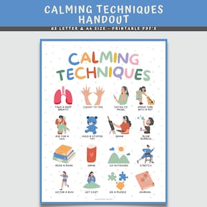 Calming Techniques Poster, Coping Techniques Wall Art for Kids, Calm Down Skills, Classroom Management, Calming Corner Poster