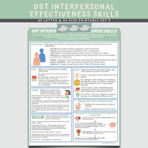DBT Zwischenmenschliche Wirksamkeit Coping Fähigkeiten Handout Poster, Dialektische Verhaltenstherapie, Beratung Psychische Gesundheitstherapeut Drucke Bild 1