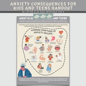 Anxiety Handout For Kids And Teens, Anxiety Symptoms Mental Health Awareness Print, Therapy Mental Health Awareness Infographic Therapy
