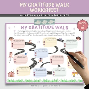 My Gratitude Walk Worksheet, Coping Skills Worksheets For Kids, Social Emotional Learning, Child Therapy Counseling, Fillable Worsheet