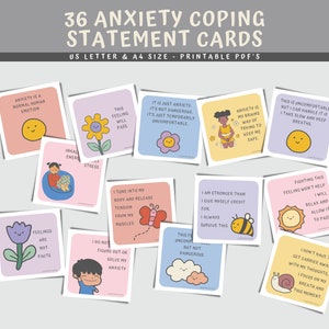 36 Anxiety Coping Statement Printable Cards, Affirmations Grounding Techniques Flashcards, Mindfulness Cards, Stress, Depression, Relief
