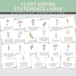 72 Karty afirmacji DBT, Karty umiejętności radzenia sobie DBT, Karty z oświadczeniami o lęku, Karty z fiszkami DBT, Zasoby terapeutyczne, Psychologia społeczna