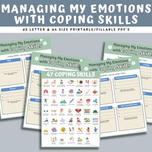 Managing Emotions & Feelings With Coping Skills 5 pg Worksheets For Kids-Social Emotional Learning-Child Therapy School Counseling PDF
