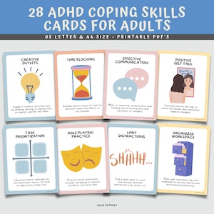 28 Flashcards ADHD copingvaardigheden voor volwassenen, aardingstechnieken, emotionele regulatie Kalmerend, aandachtstekortstoornis met hyperactiviteit