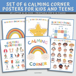 Calming Corner Posters Bundle, School Psychologist, Coping Techniques for Kids, Classroom Management, Mental Health, Digital Download
