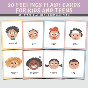 20 Feelings Emotions Flashcards For kids & teens, Montessori Preschool Classroom, Calming Corner, Identify Emotions, Coping Skills Activity