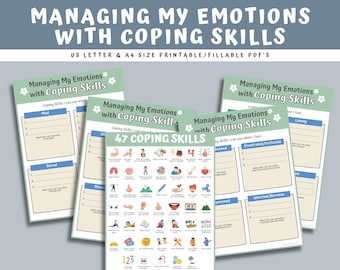 Managing Emotions & Feelings With Coping Skills 5 pg Worksheets For Kids-Social Emotional Learning-Child Therapy School Counseling PDF
