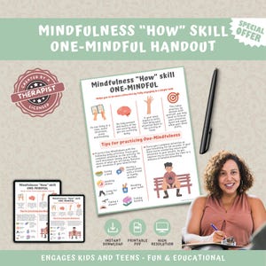 DBT Mindfulness &quot;How&quot; Skill ONE-MINDFULLY Handout, Dialectical Behaviour Therapy Counseling Poster, Mental Health Therapist Prints