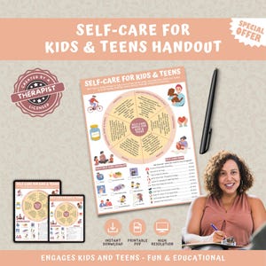Self-care For Kids And Teens Printable Handout, Coping Skills, Mental Health Awareness, Depression Anxiety Stress Therapist Wall