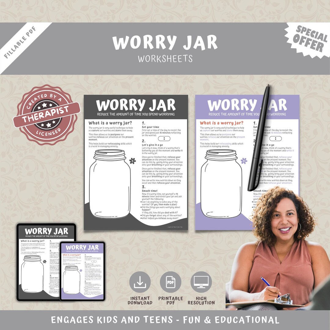 Worry Jar Handout: Anxiety Management Technique (instant PDF) - Etsy