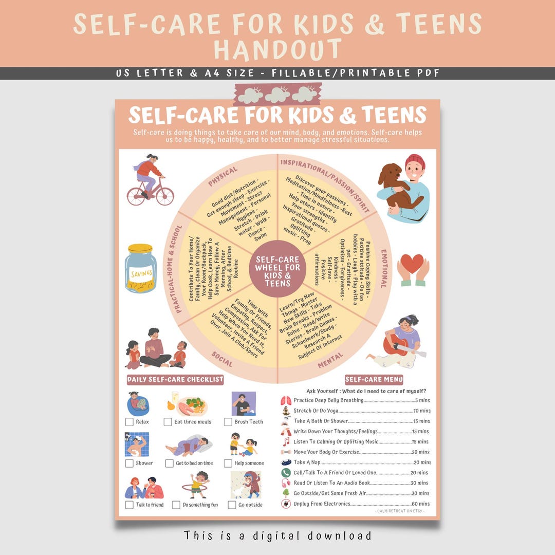 Self-care for Kids & Teens Handout: Coping Skills, Mental Health (PDF ...