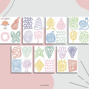 Puede incluir: Conjunto de 20 tarjetas de trazado con el dedo para calmar imprimibles que presentan varias formas y dise&ntilde;os en diferentes colores. Las tarjetas est&aacute;n dise&ntilde;adas para ayudar a los ni&ntilde;os con las habilidades motoras finas y la concentraci&oacute;n. Las tarjetas incluyen una tarjeta de t&iacute;tulo que dice "Finger Tracing Calming Cards" y "Calm Retreat".