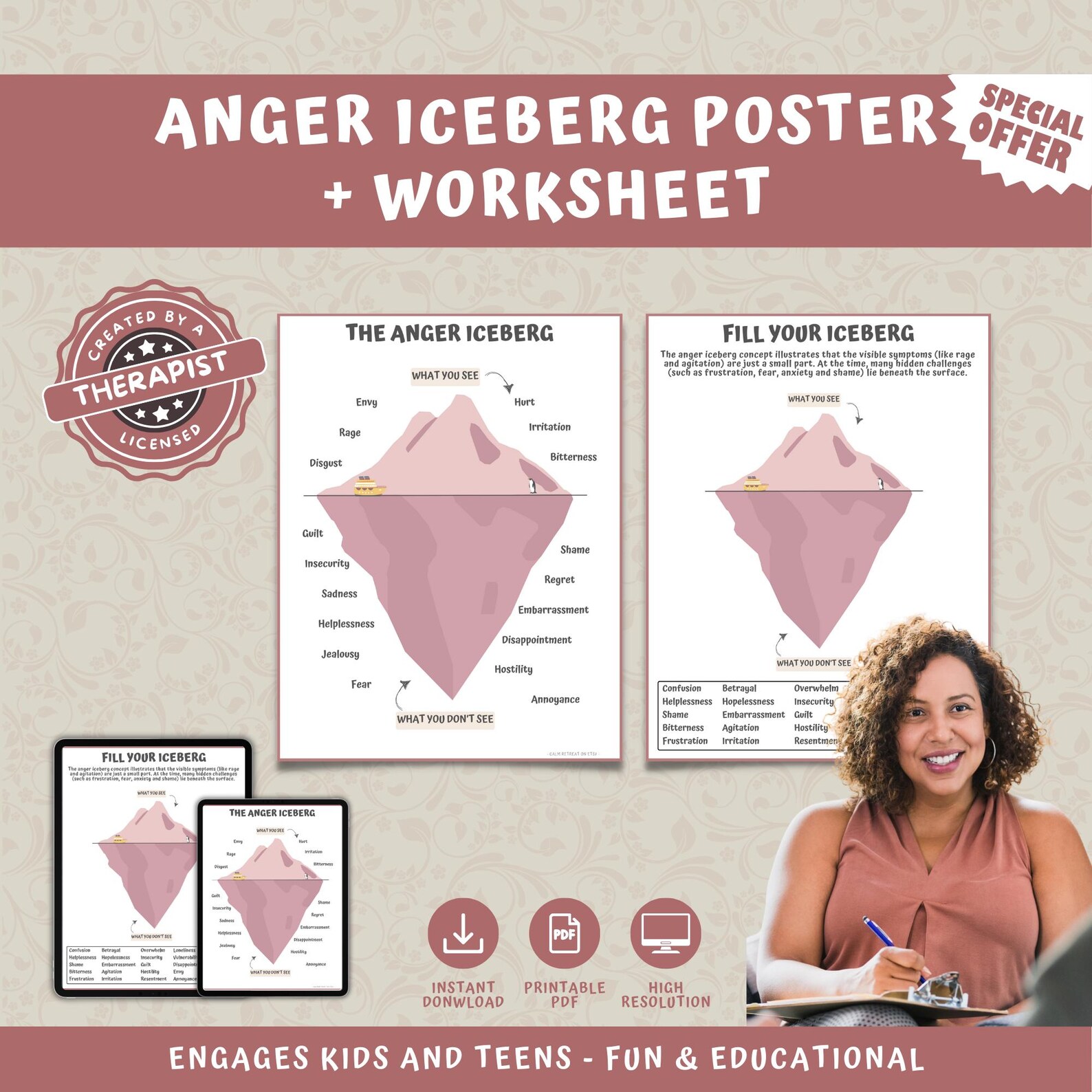 Anger Iceberg Poster & Worksheet: Mental Health, Self Regulation (PDF ...