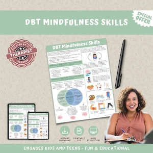 DBT Mindfulness Skills Handout Poster: Therapist Counselor Resource (PDF Download
