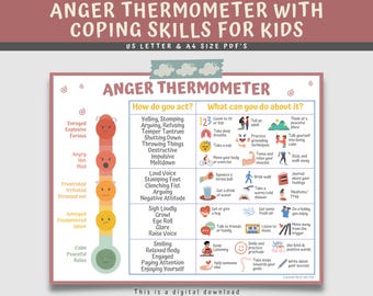 Anger Thermometer Printable: Coping Skills for Kids & Teens (Digital Download)