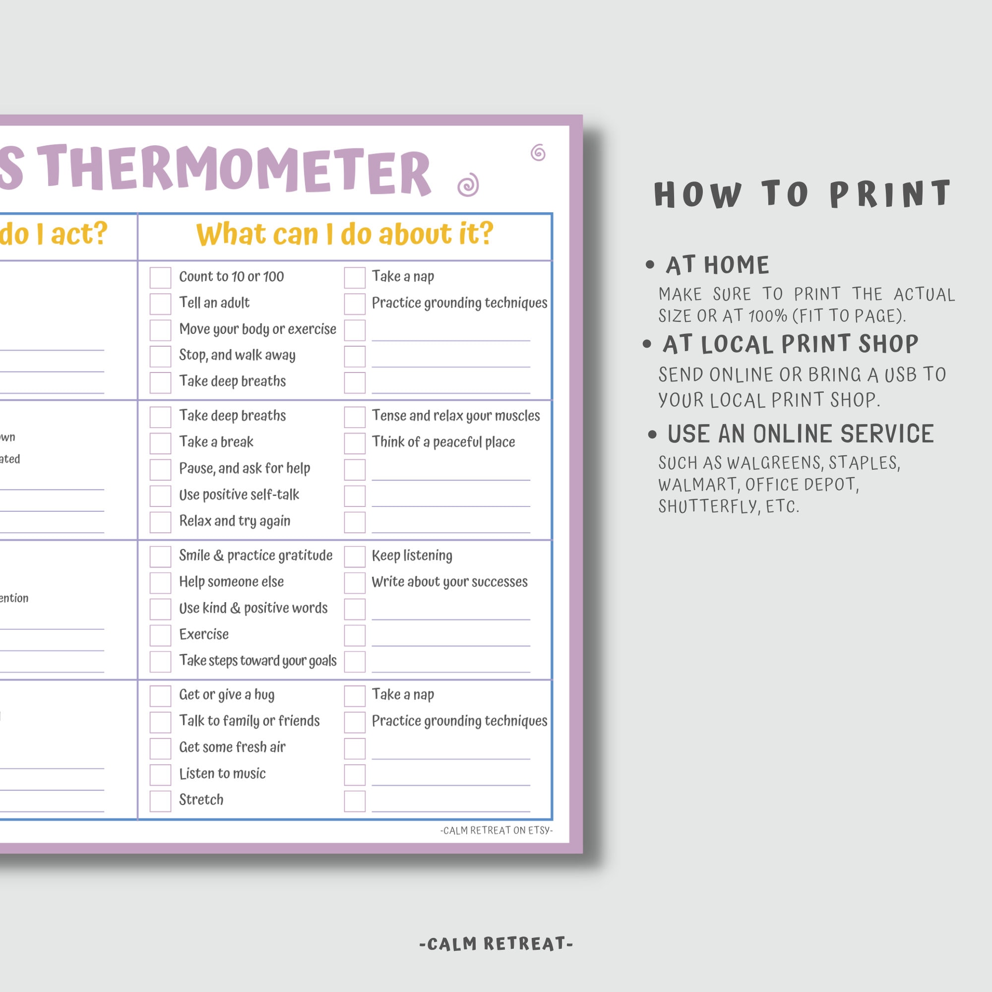 Feelings Thermometer Worksheet: Printable Coping Skills for Kids (PDF ...