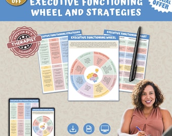 Rueda de funciones ejecutivas y estrategias: TDAH, autismo y salud mental (Hojas de trabajo descargables en PDF)