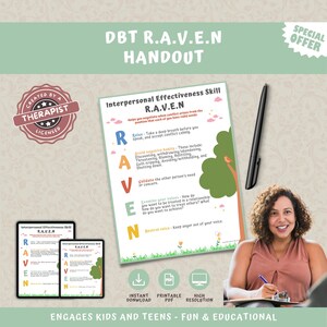 DBT Raven Handout, Emotion Regulation Skills PDF, Dialectical Behaviour Therapy Counseling Poster, DBT Prints, Therapy Office Decor