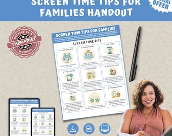 Screen Time Tips For Parents And Families Child Therapy PDF Handout Kids-Teens-ADHD Executive Functioning Strategies-Parenting Techniques