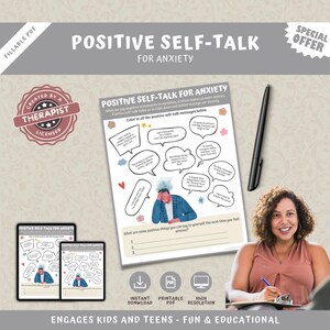 Positive Self-Talk for Anxiety Worksheet: CBT Coping Skills (Digital Download)