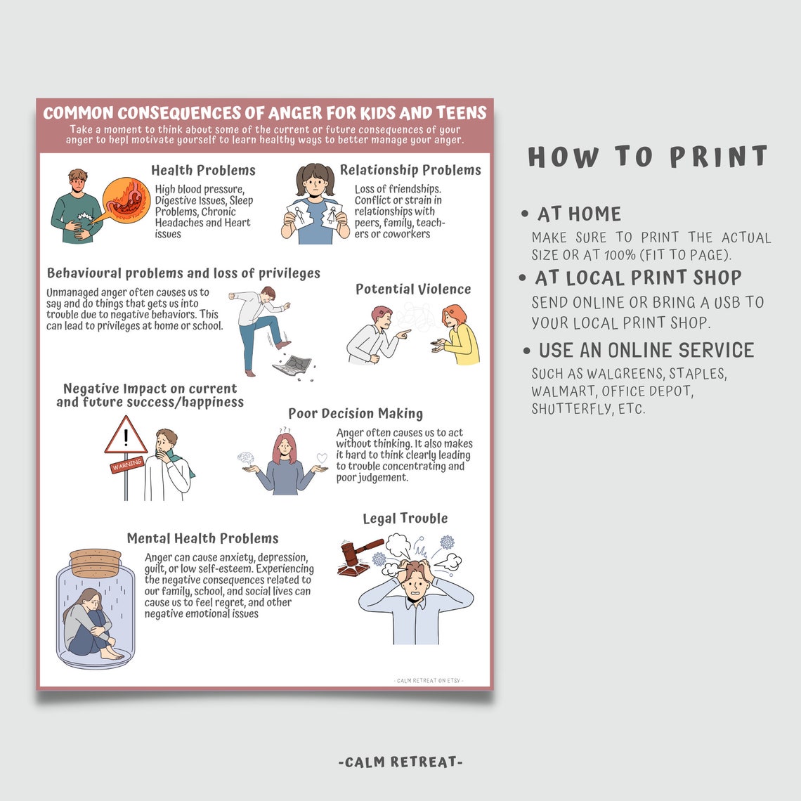 Anger Management Print, Anger Coping Skills for Kids & Teens, Anger ...